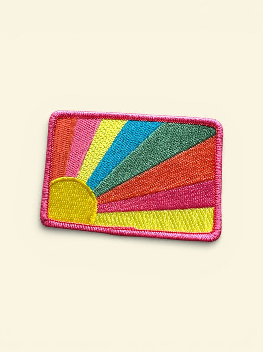Vibrant Rainbow Sun Rays Rectangle Iron On Patch - Wander Together Outfitters