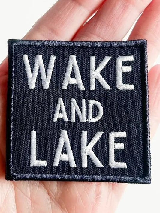 "Wake and Lake" Light Blue or Navy Embroidered Iron On Patch - Wander Together Outfitters