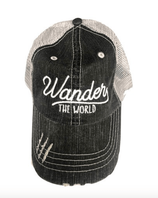 "Wander the World" Embroidered Distressed Cap - Wander Together Outfitters