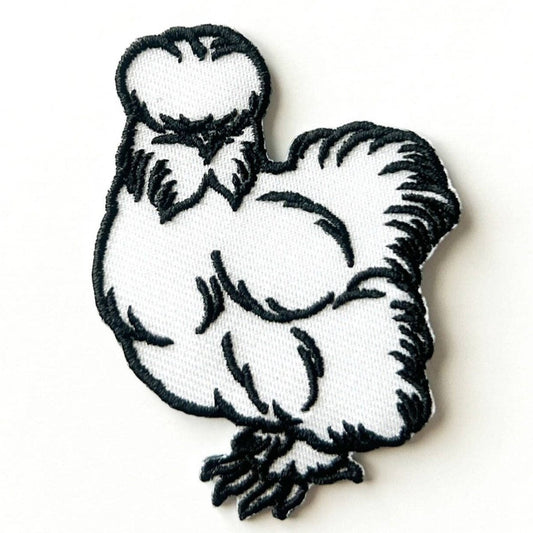 White Silkie Chicken Embroidered Iron - On Patch - Wander Together Outfitters