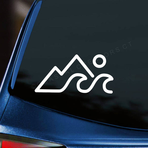 Mountain Waves Sun- White Vinyl Car Window Decal
