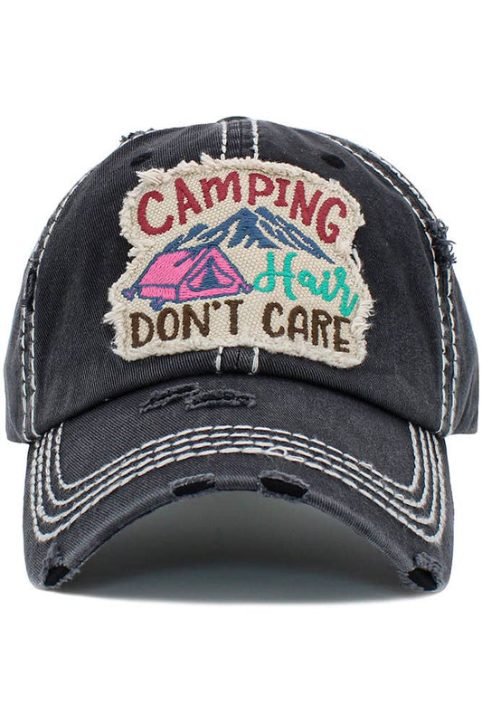 "Camping Hair Don't Care" Vintage Distressed Cap (CLEARANCE) - Wander Together Outfitters