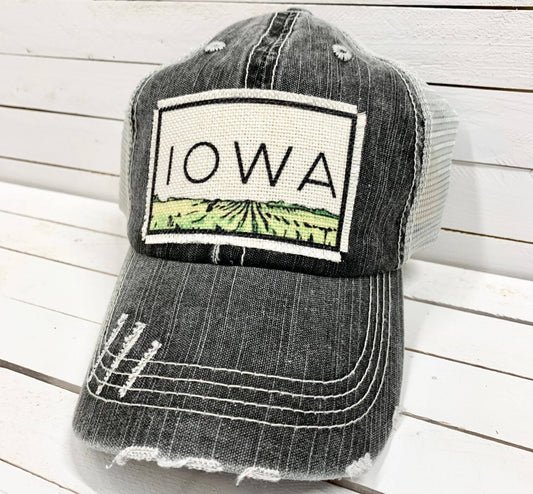 "Iowa" Fields Midwest Collection Unisex Distressed Trucker Cap - Wander Together Outfitters