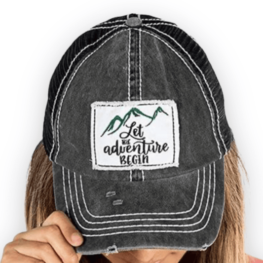 “Let The Adventure Begin” Distressed Unisex Trucker Cap - Wander Together Outfitters