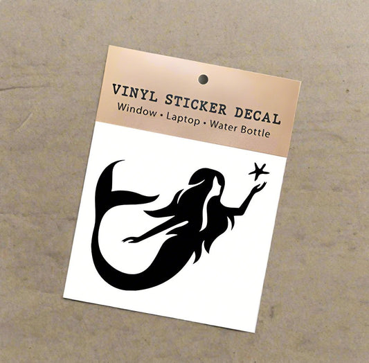 Mermaid with Starfish Large Black Vinyl Sticker Decal - Wander Together Outfitters