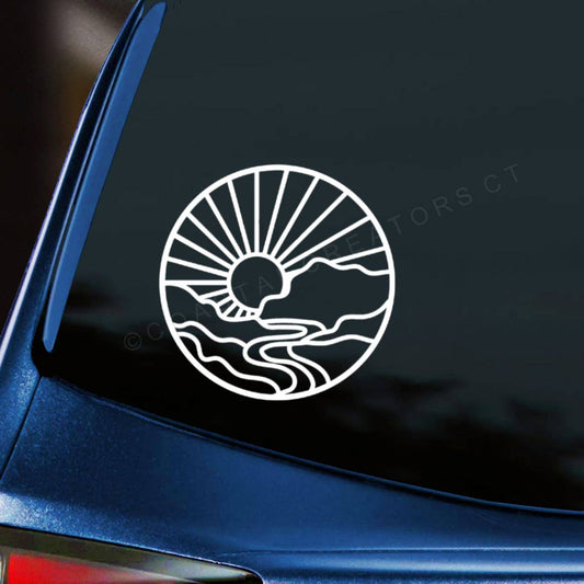 Sun Rays, Mountains, Ocean Vibe Car Window Decal - Wander Together Outfitters
