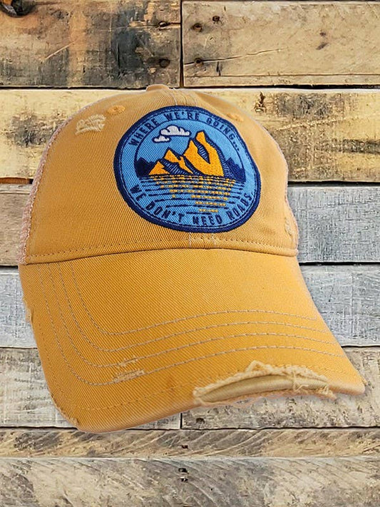 "Where We're Going We Don't Need Roads" Distressed Unisex Cap - Wander Together Outfitters