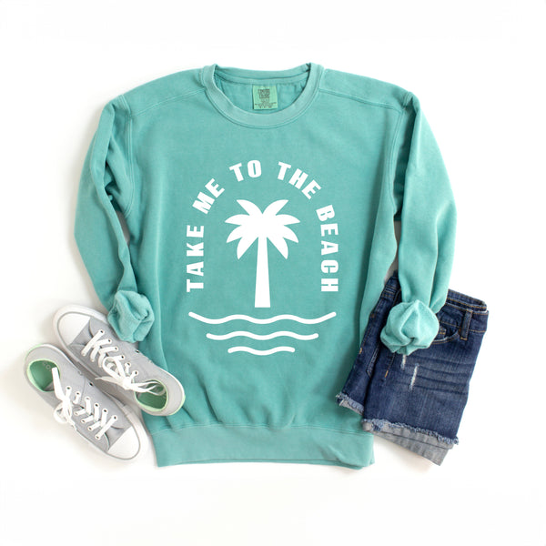 “Take Me To The Beach” Palm Tree  Garment Dyed Sweatshirt