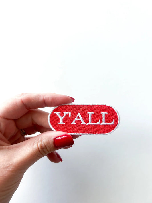 Red Y'all Embroidered Iron On Patch