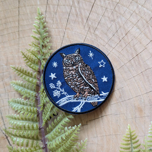 Night Owl Embroidered Iron On Patch