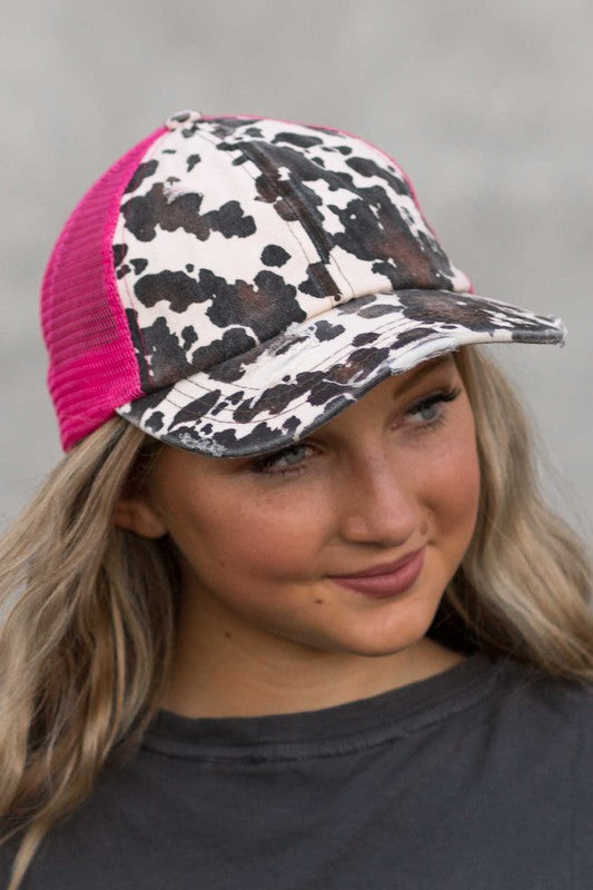 Cow Print Cowgirl Cap (Various Colors)
