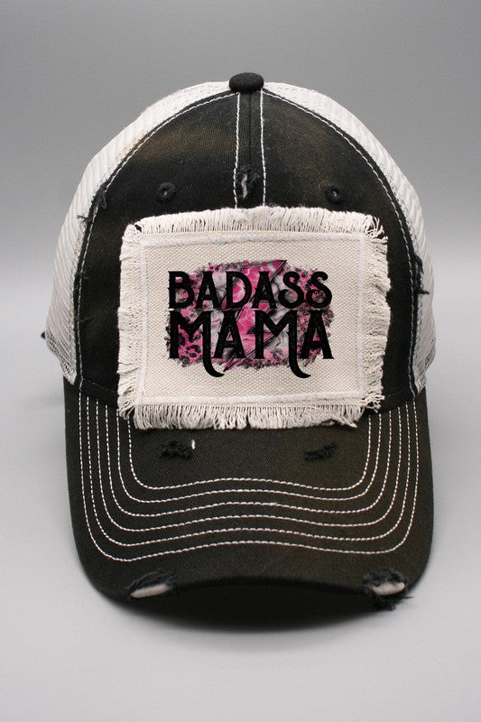 Badass Mama Pink Black Patch Trucker Hat