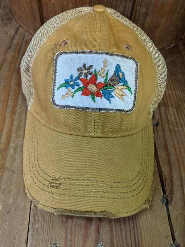 Gramma's Flowers Vintage Distressed Cap