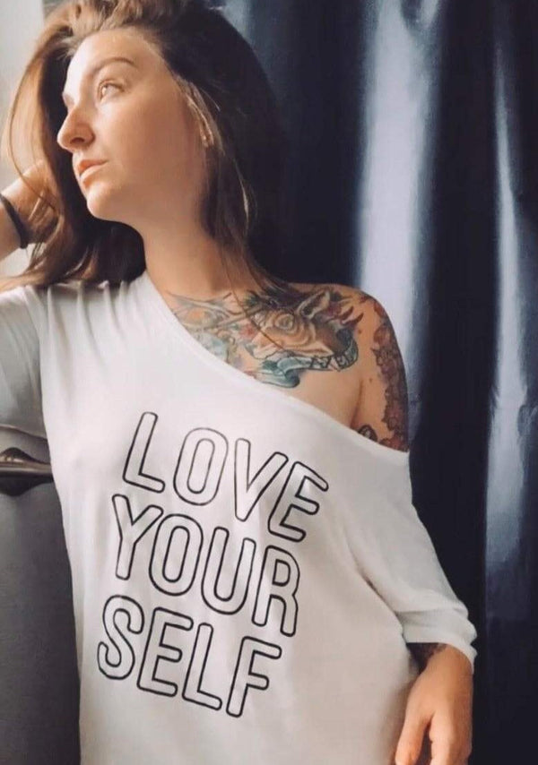 "Love Yourself"  Off the Shoulder Tee, Tank or T-shirt