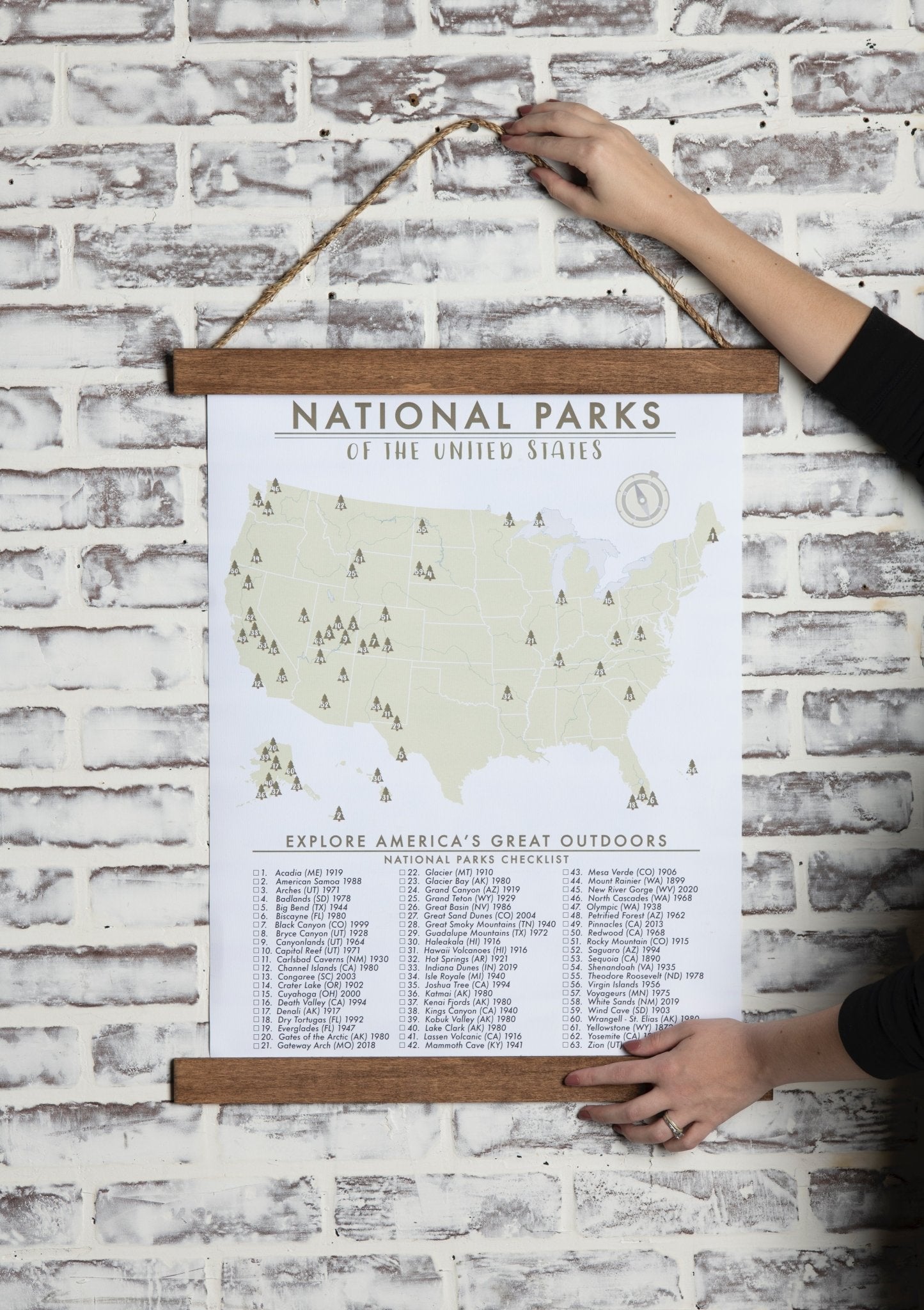 18x24 Framed Canvas National Parks Checklist - Wander Together Outfitters