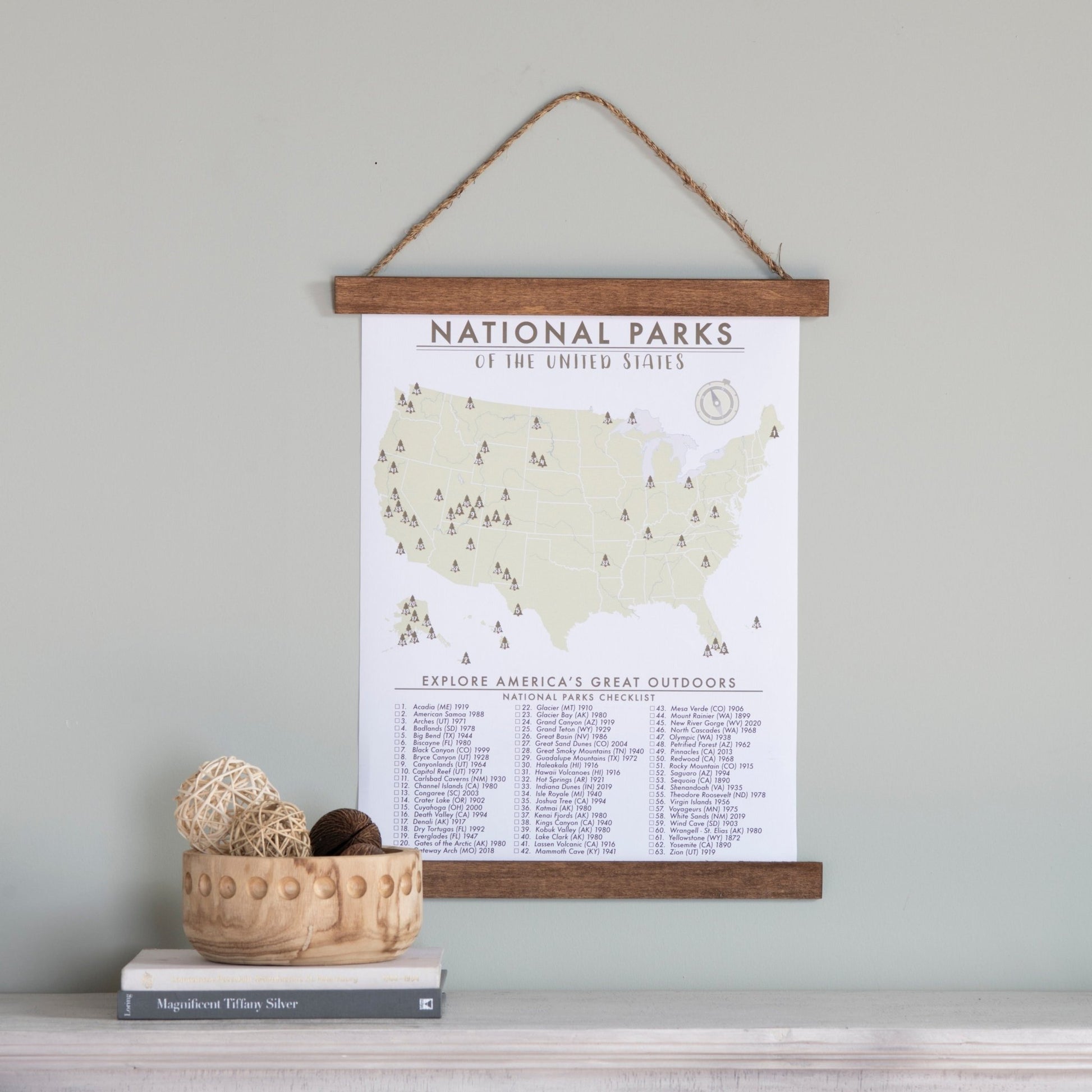 18x24 Framed Canvas National Parks Checklist - Wander Together Outfitters