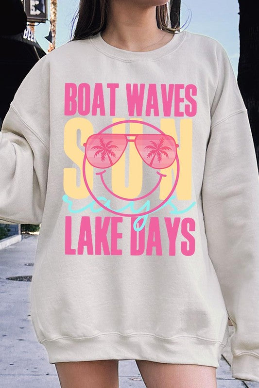 "Boat Waves Sun Rays" Graphic Fleece Sweatshirts