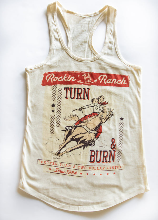 "Turn And Burn" Ladies Racer Back Tank