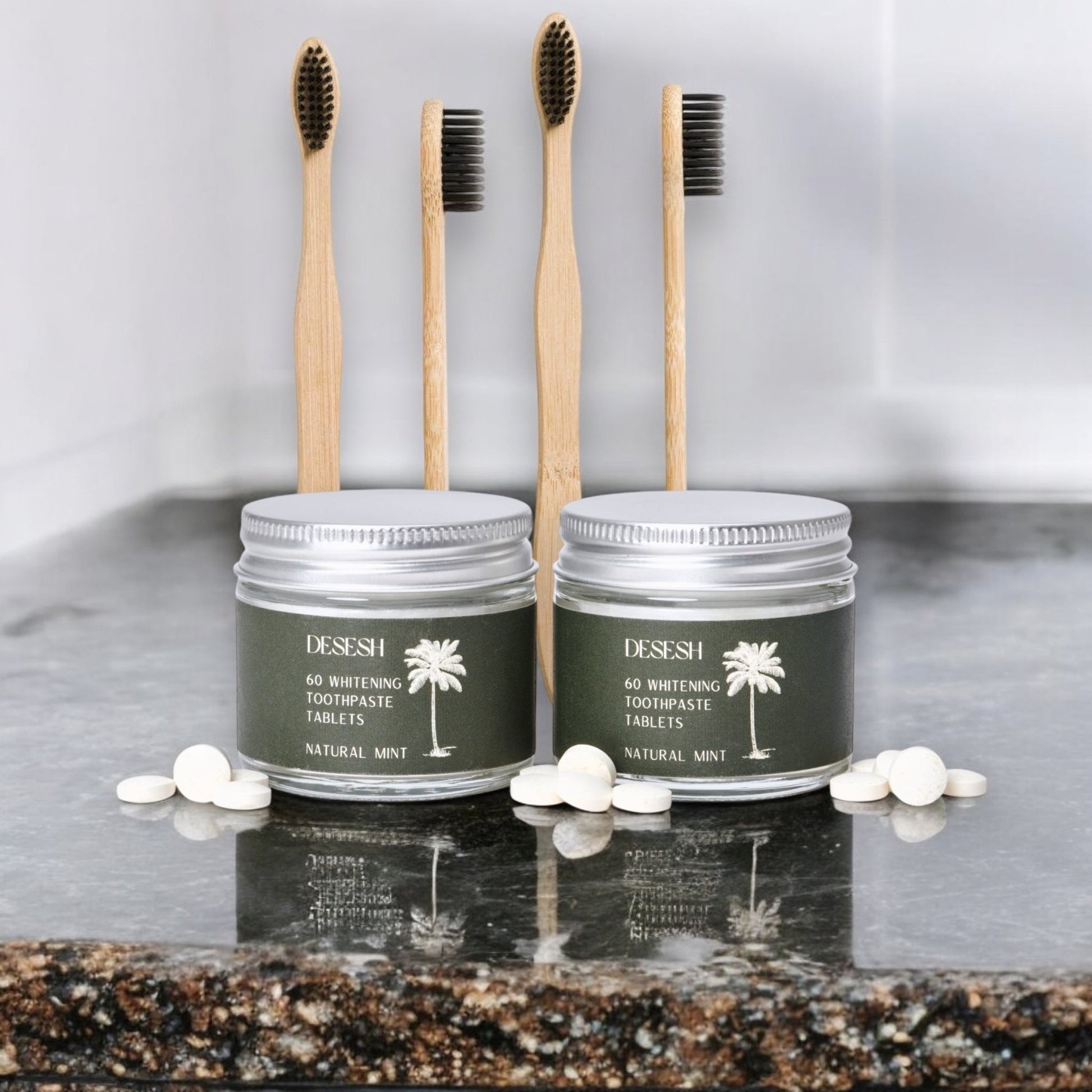 60 Toothpaste Tablets (Fluoride Free, Whitening, Mint) & Bamboo Toothbrush Set - Wander Together Outfitters