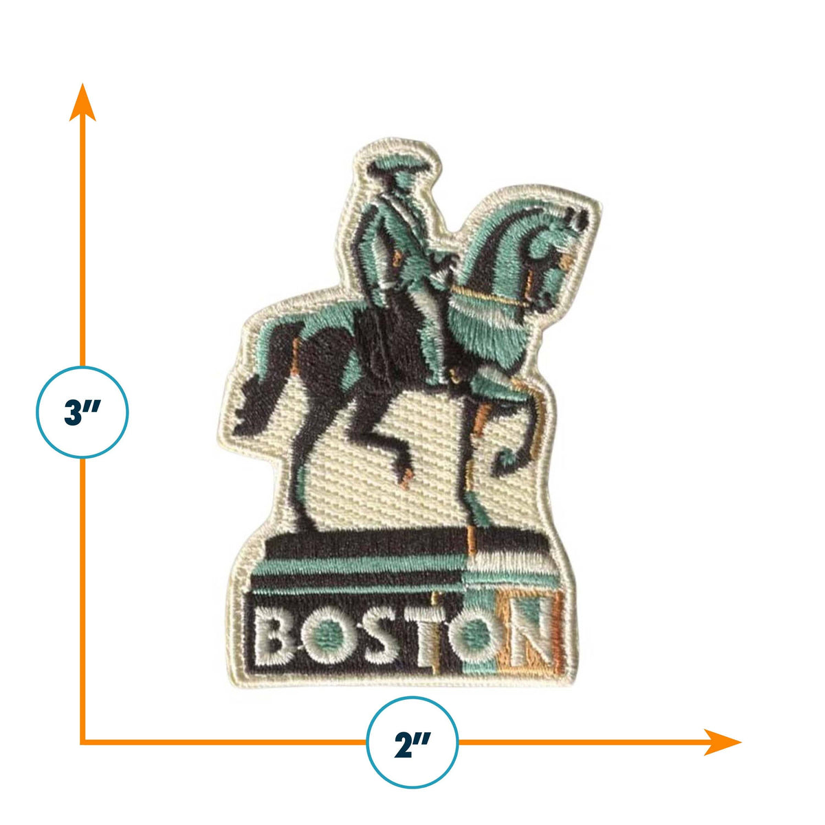 Patch of a statue with dimensions labeled on a white background