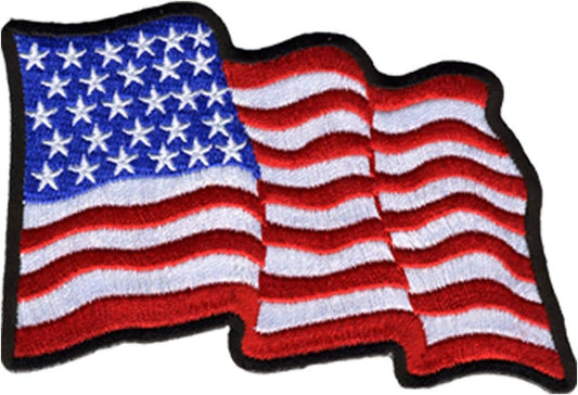 Wavy U.S. Flag Iron On Patch  4" x 3"