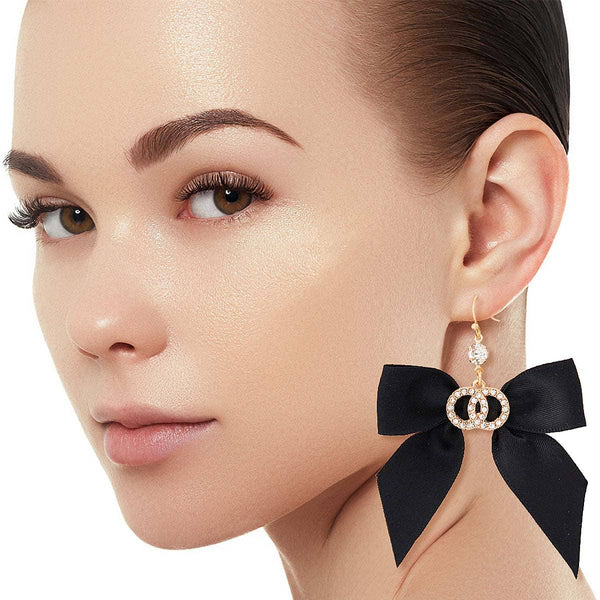 Black Bow Infinity Ring Earrings (CLEARANCE)