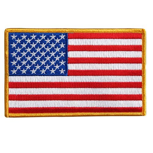 American flag patch with gold border on a white background