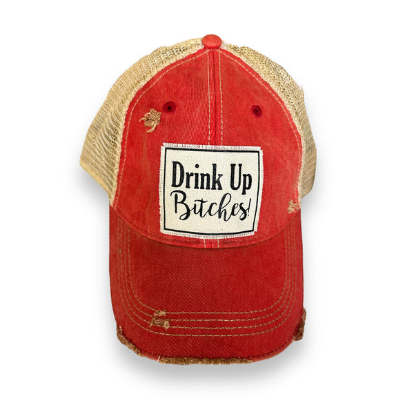 “Drink Up” Distressed Trucker Cap