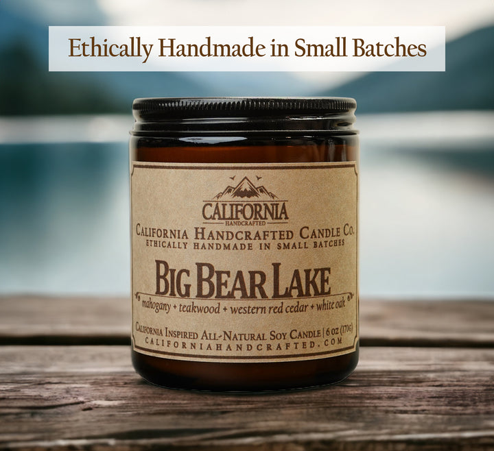 Big Bear Lake Mahogany, Teakwood, Western Red Cedar, and White Oak fragrances soy candle
