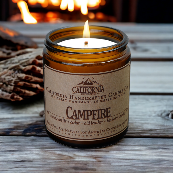“Campfire” Scent in handcrafted all natural soy candle, diffuser oil and wax melts