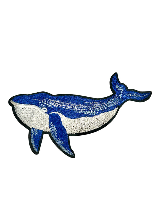 Blue Whale Embroidered Large Iron On Patch