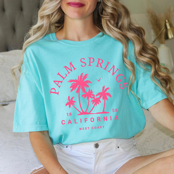 Palm Springs California Tee in Mint, Pepper & Chambray Colors