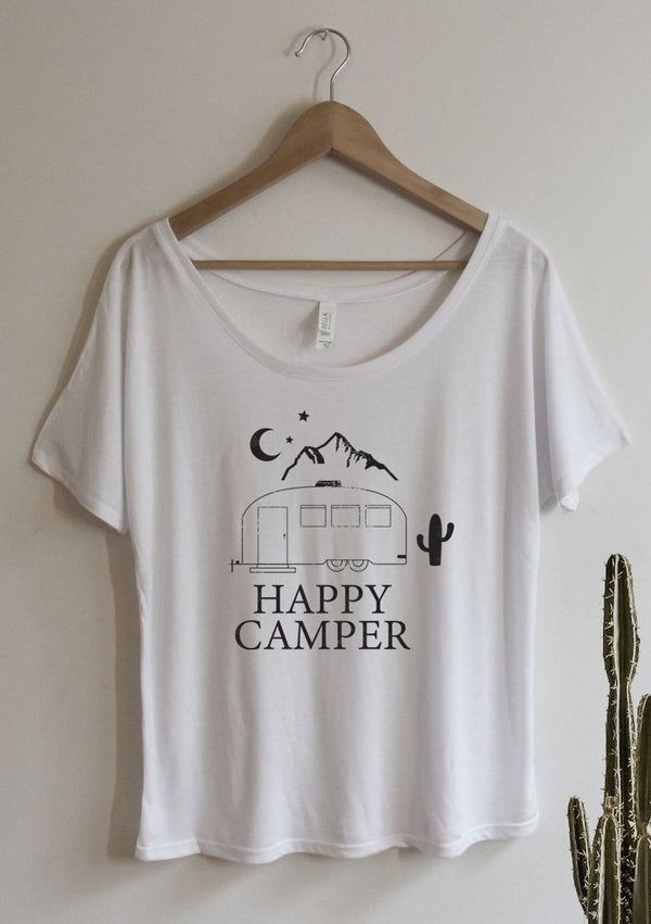 "Happy Camper"  Off the Shoulder Tee