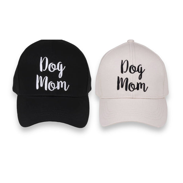 “Dog Mom” (in black or white) Script Embroidered Baseball Cap