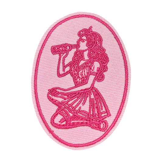 Woman Drinking Beer Iron On Patch
