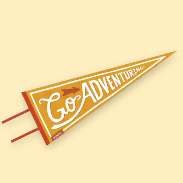 “Go Adventuring” (Large Pennant, Vintage-styled Screen Print)