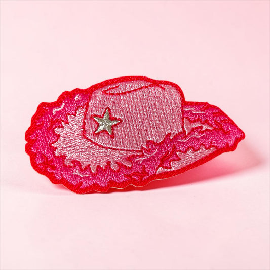 Pink Feathered Cowgirl Hat Iron On Patch