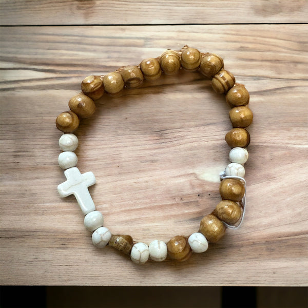 Wooden Bracelet with Cross Accent (Clearance)