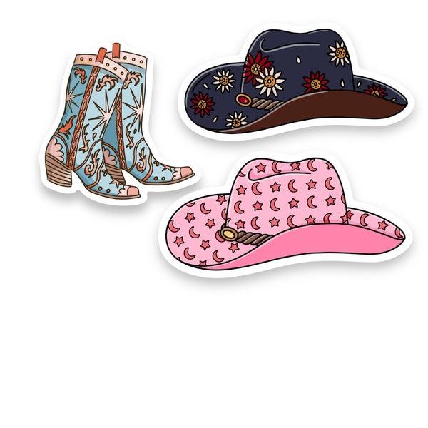 Cowgirl Hats & Boots Sticker (3 piece)