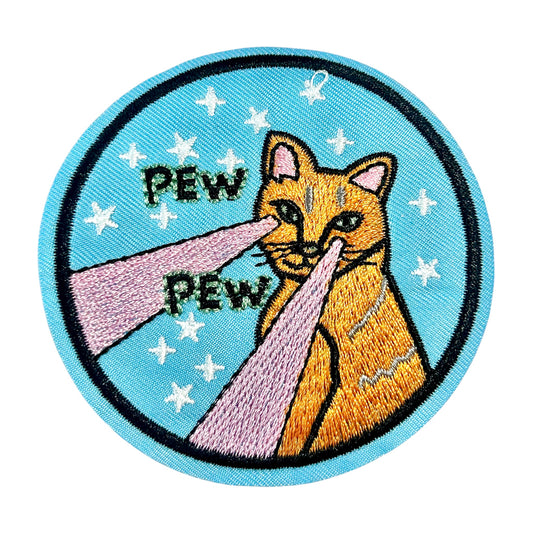 Funny Space Cat "Pew Pew" Iron On Patch