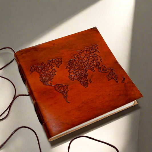 World Map 7x7 Leather Journal