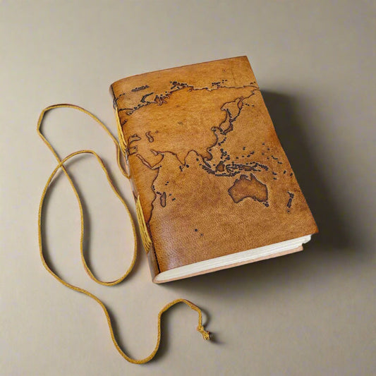 Vintage World Map 7x5 Handmade Leather Journal