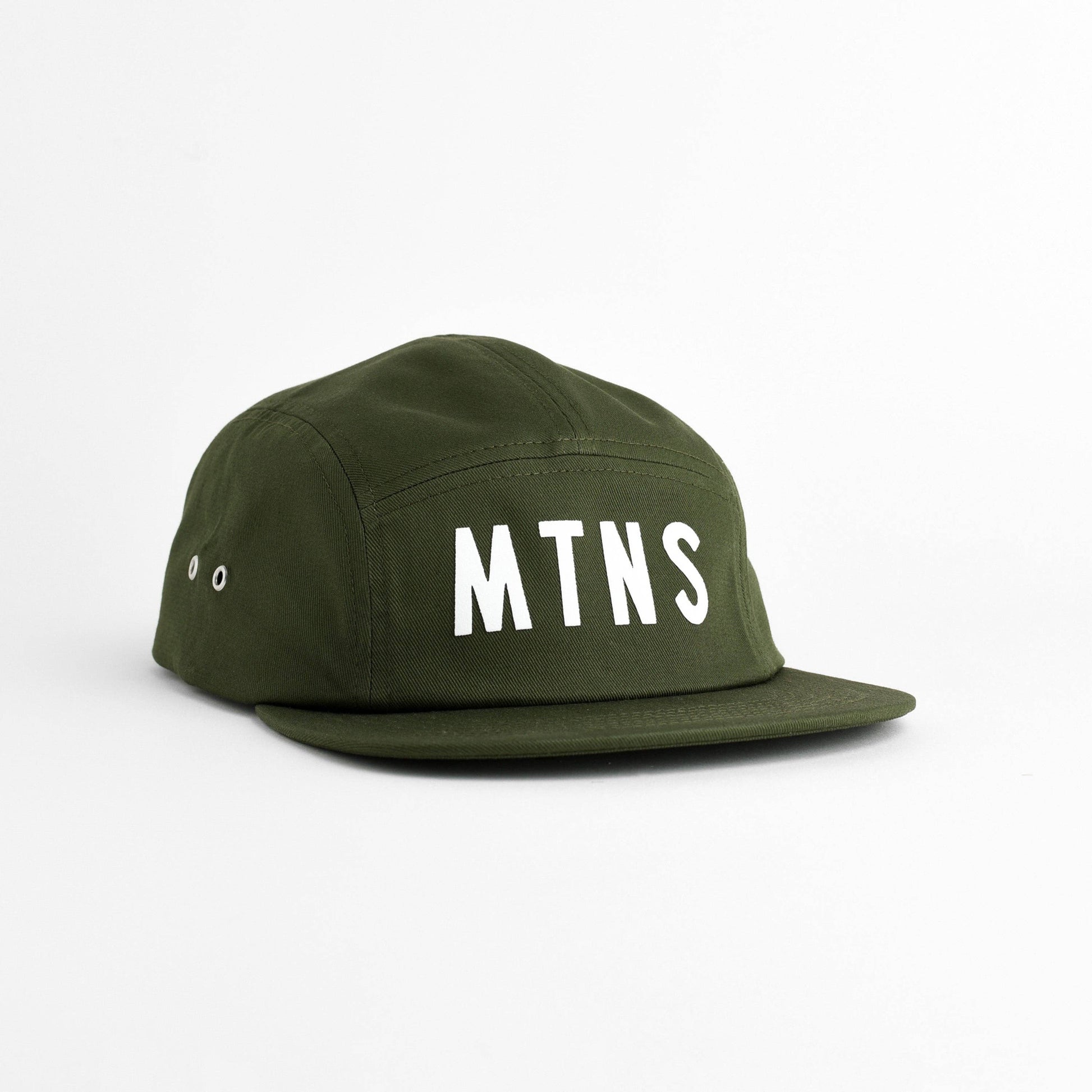 Black cap with text MTNS on a white background