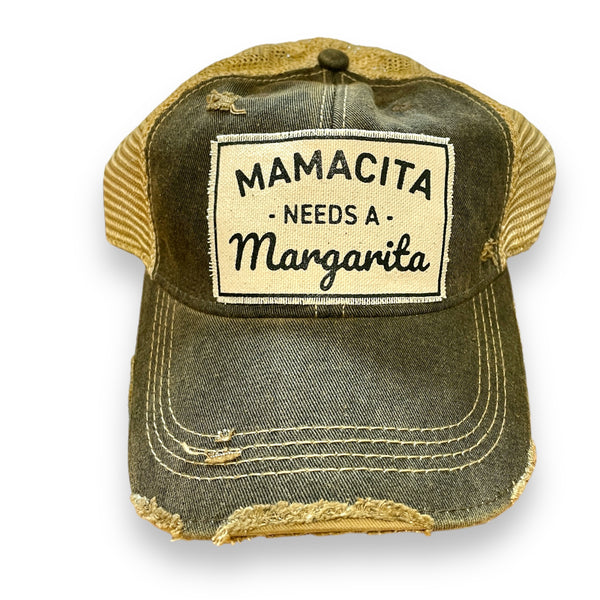 “Mamacita Needs A Margarita” Distressed Trucker Cap