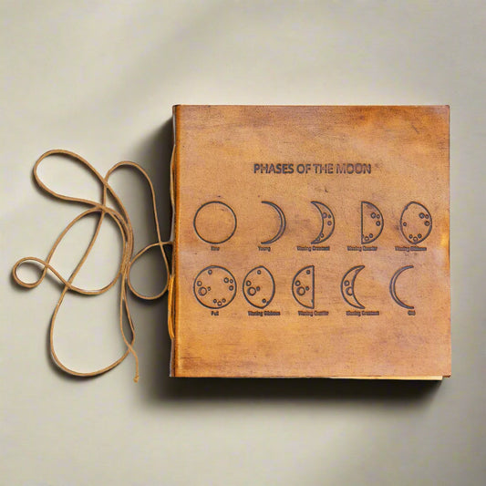 Moon Phases 7x7 Leather Journal | Embossed Square Dream & Reflection Diary