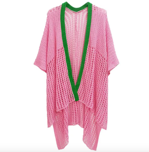 Pink & Green Crochet Ruana