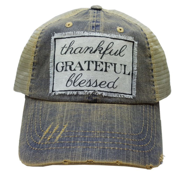 "Thankful Grateful Blessed" Distressed Vintage Trucker Cap
