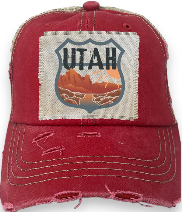 “Utah” Patch Distressed Trucker Cap