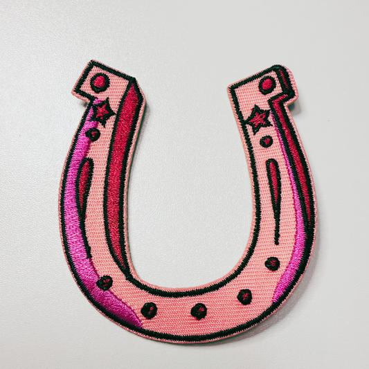 Pink 3" Horse Shoe Embroidered Hat Patch