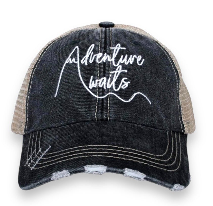 “Adventure Awaits” Embroidered Script Cap - Wander Together Outfitters